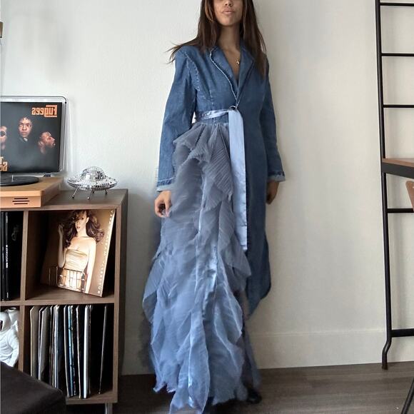 Athina Dresses & Skirts - Annabelle Asymmetrical Ruffle Denim Dress M